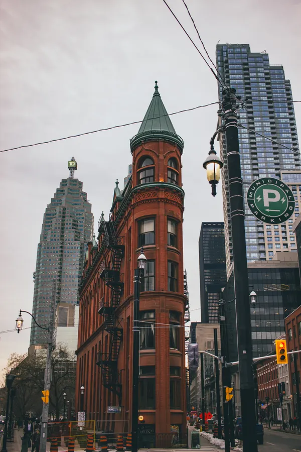 Toronto's Gooderham Building surrounded by downtown towers
